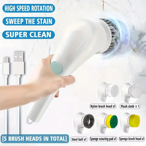 Electric Spin Cleaning Brush with 5 PCS Heads Wireless Handheld Scrubber Suitable Scrub Brush for Bathroom Kitchen Bathtub Tile