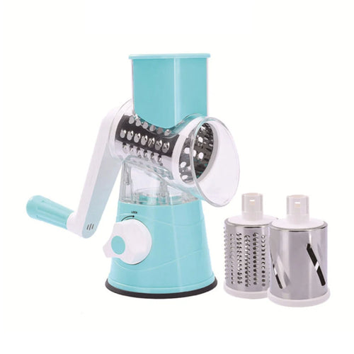 Kitchen Multifunctional Vegetable Slicer Fruit Cutter Cheese Shredder Tabletop Rotary Drum Grater - Color: one size Blue
