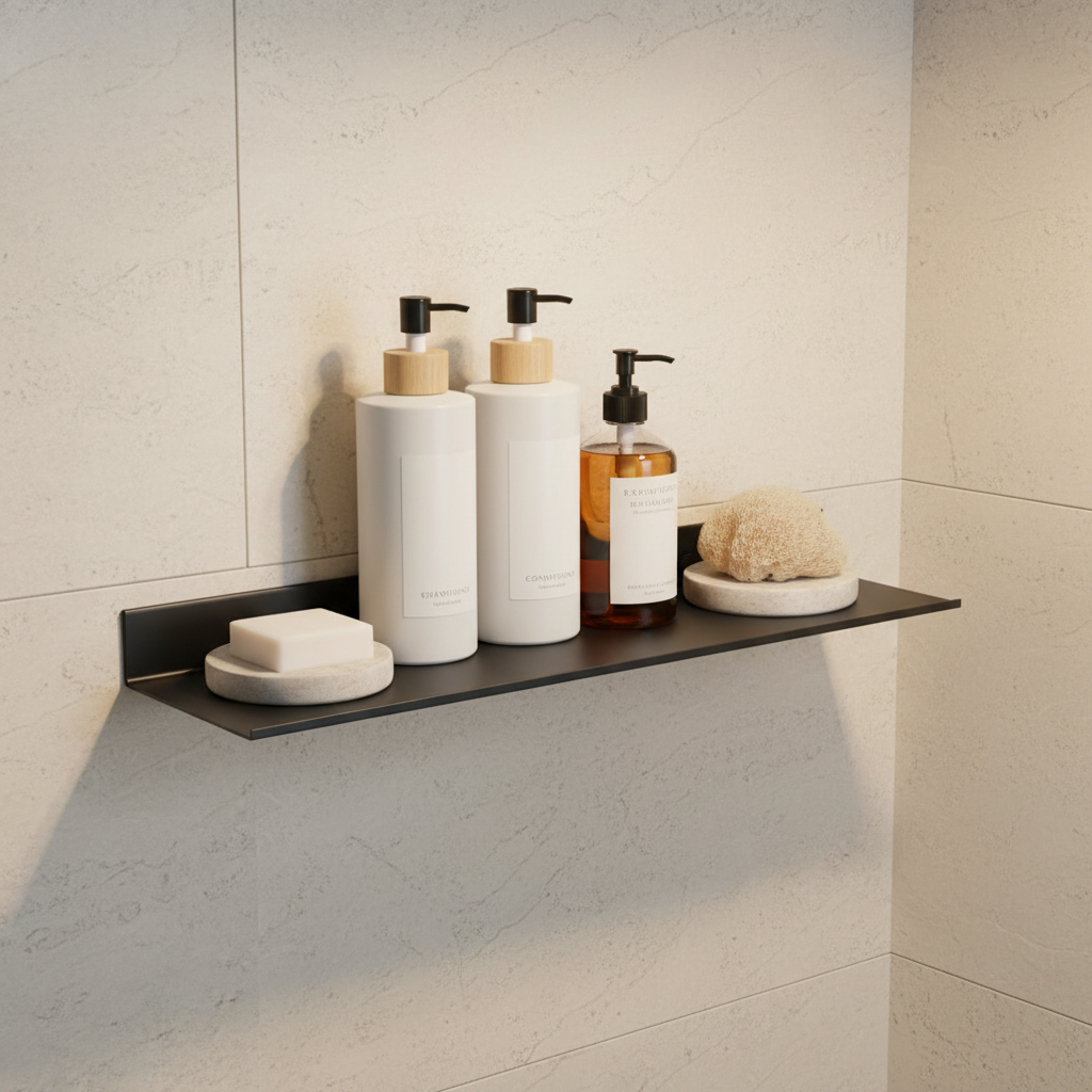 Exact matte black bathroom shelf