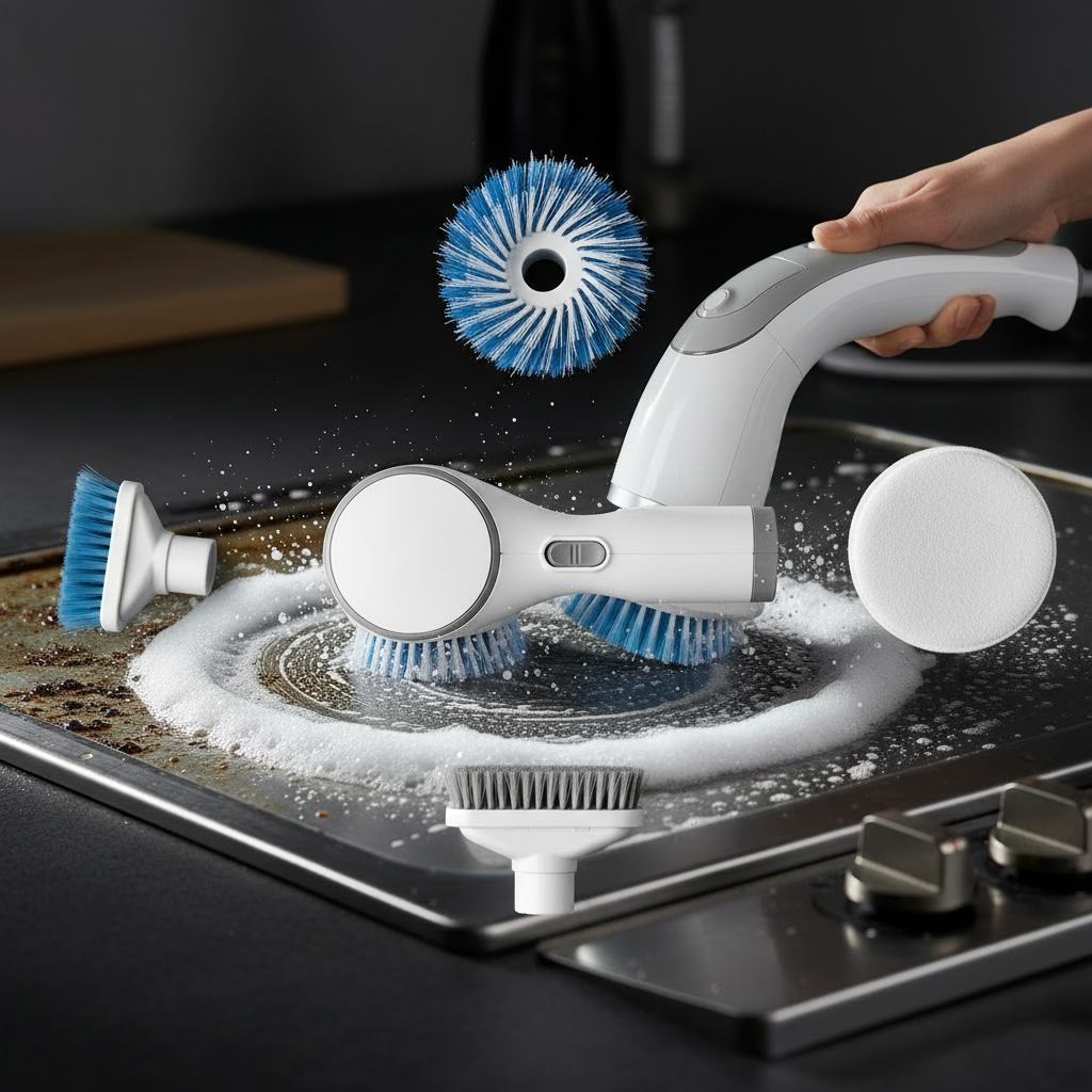 Blue cordless rotating electric cleaning brush scrubber