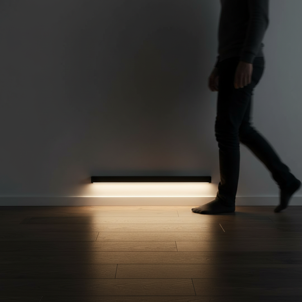 LED light bar in hallway glowing at night