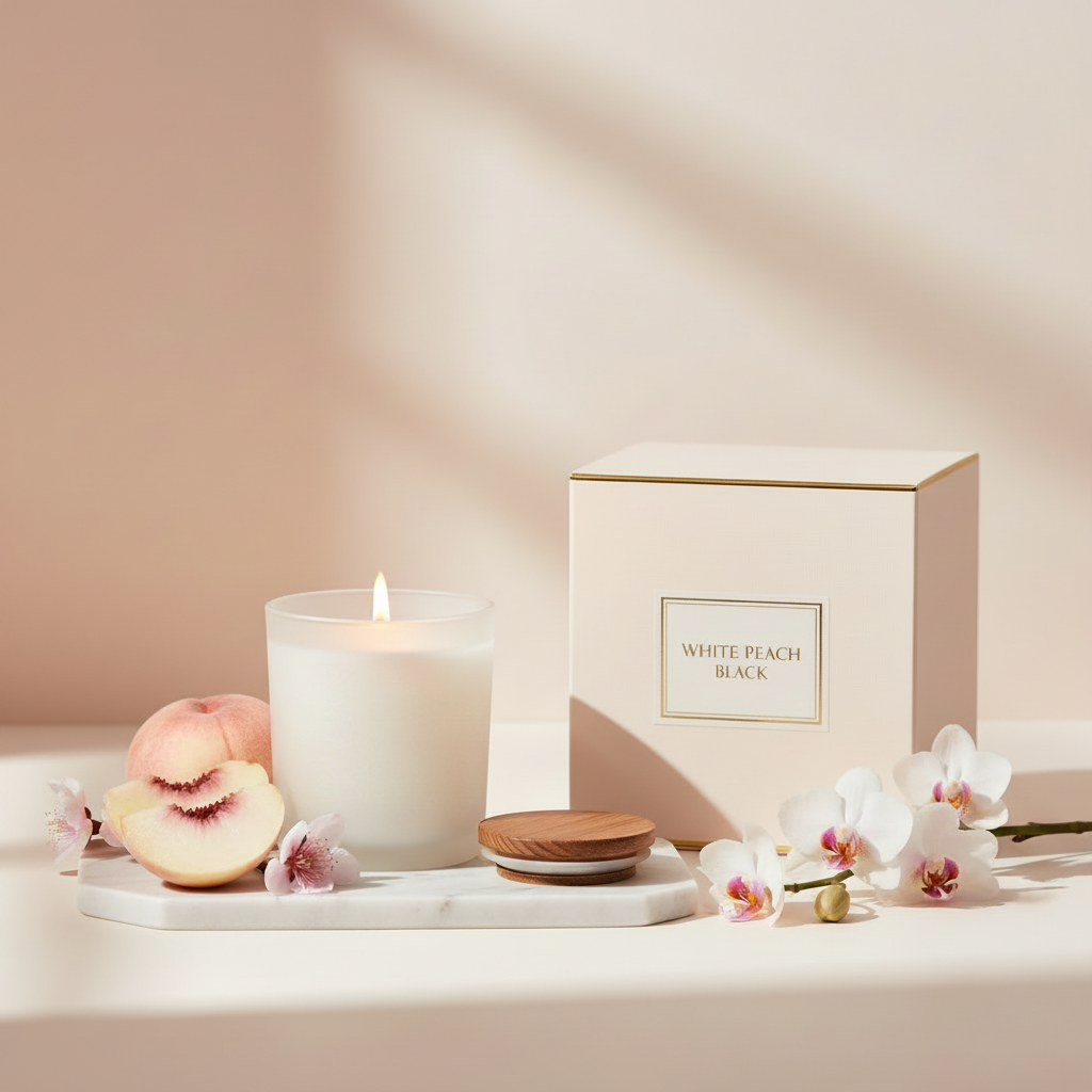 White Peach Black Candle – No Label on Candle